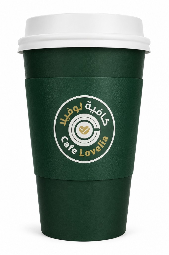 Cafe Lovella branded takeaway coffee cup